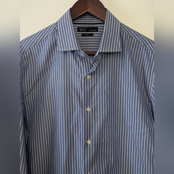 MANGO MAN Men's Stripes Light Blue Tailored French Cuffs Dress Shirt Size S NWOT - Picture 2 of 6